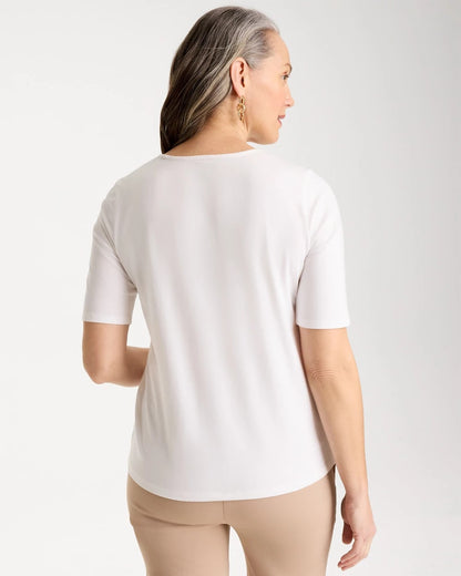 Chico's Sequin Embroidered Floral Tee Alabaster