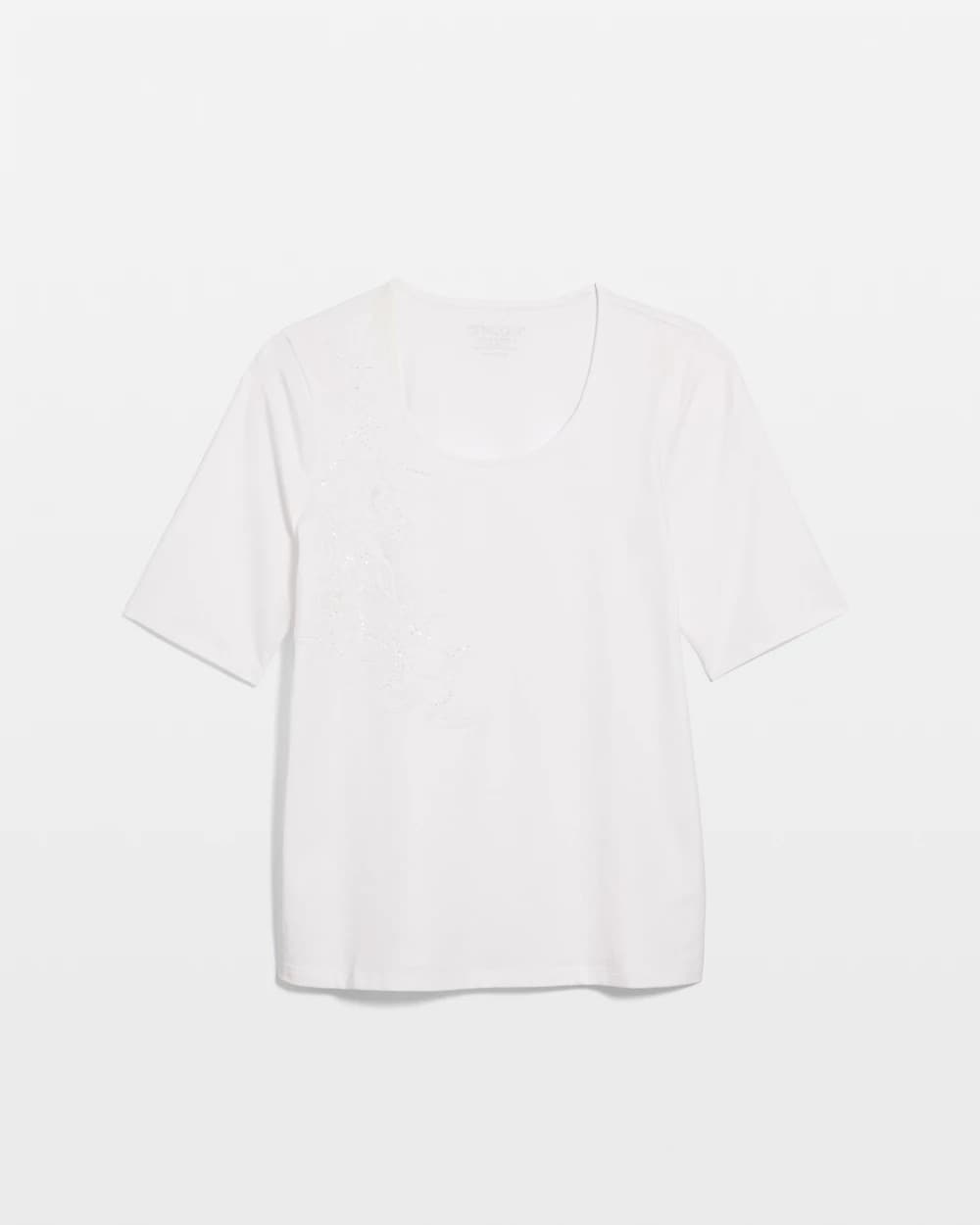 Chico's Sequin Embroidered Floral Tee Alabaster