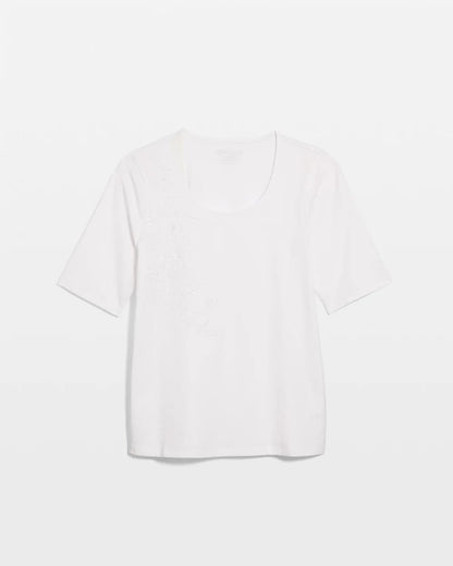 Chico's Sequin Embroidered Floral Tee Alabaster