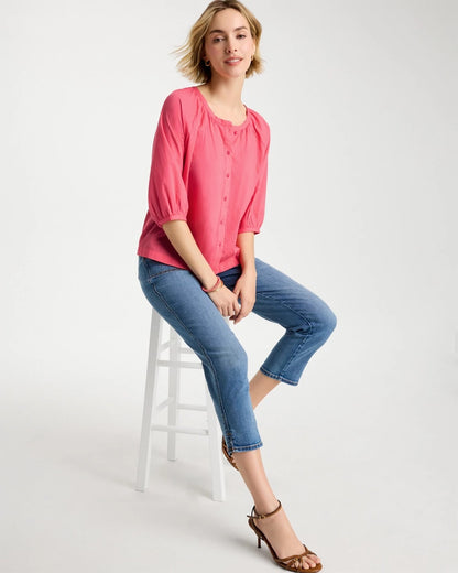 Chico's Cotton Voile Blouse Calypso Coral