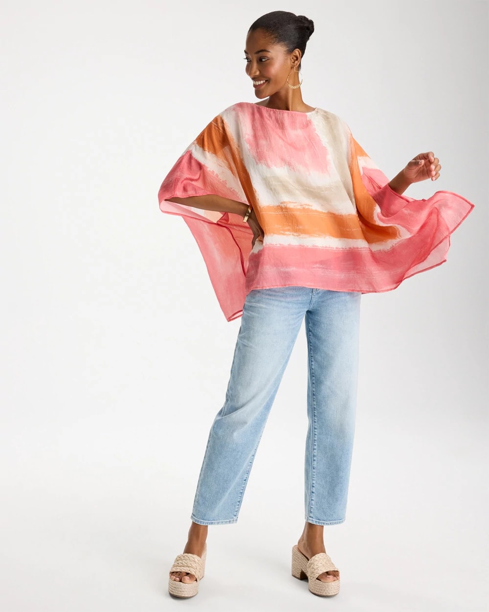 Chico's Printed Poncho Coral