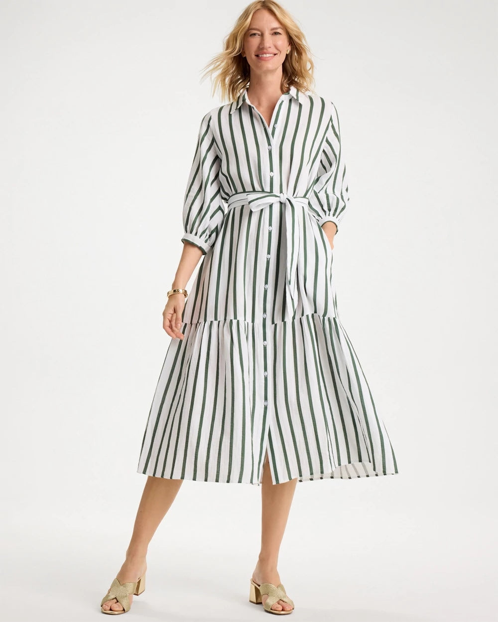 Chico's Striped Cotton-Gauze Shirtdress Alabaster