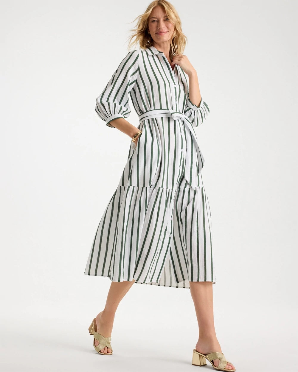 Chico's Striped Cotton-Gauze Shirtdress Alabaster
