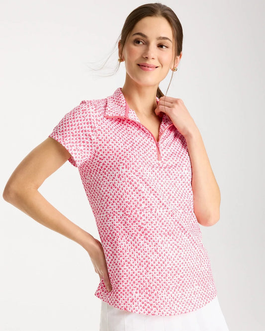 Chico's Zenergy® UPF Geo Half Zip Polo Calypso Coral