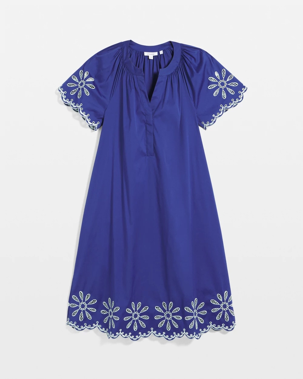 Chico's Embroidered Poplin Popover Dress Blue Casa