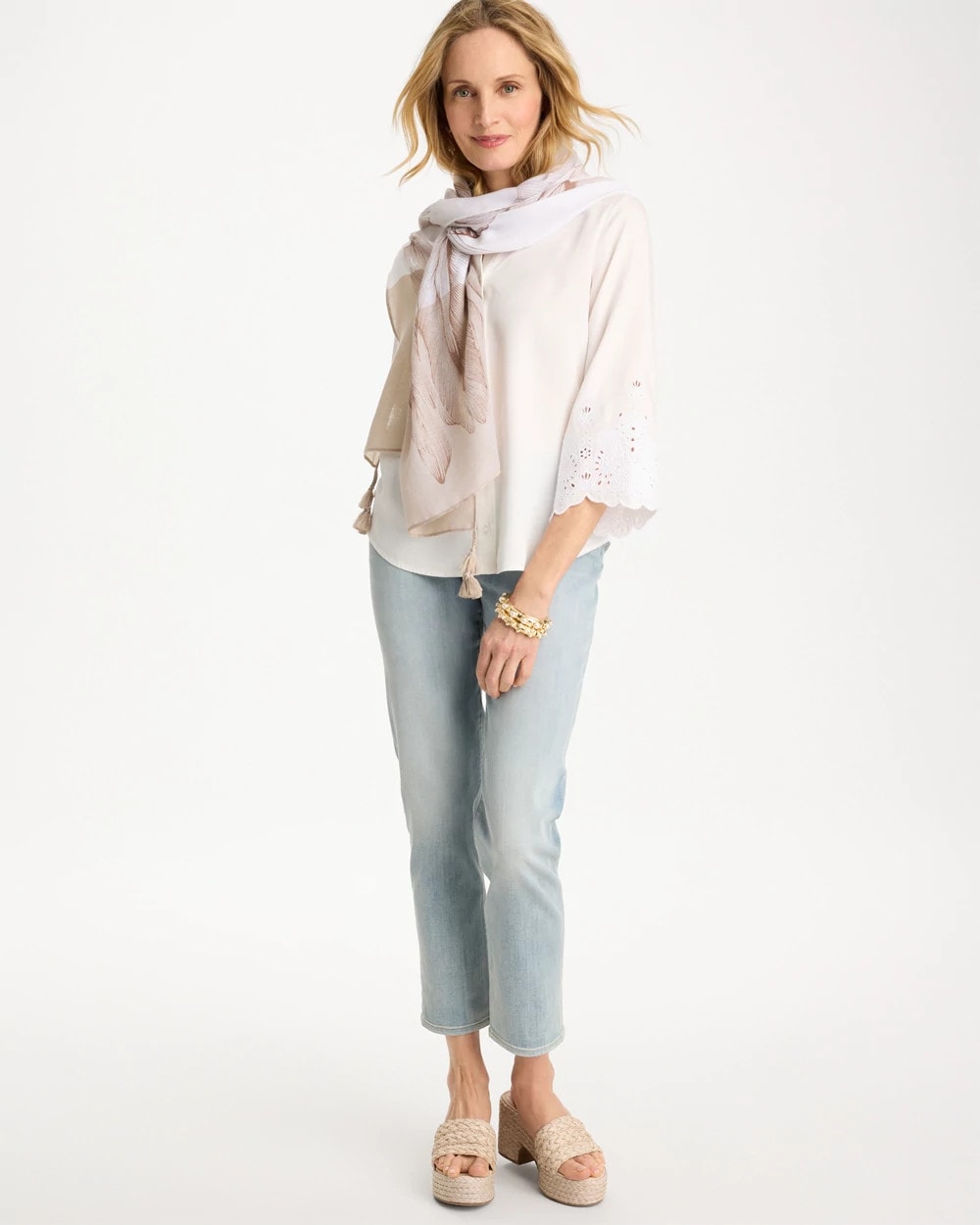 Chico's Tencel™ Denim Eyelet Shirt Alabaster