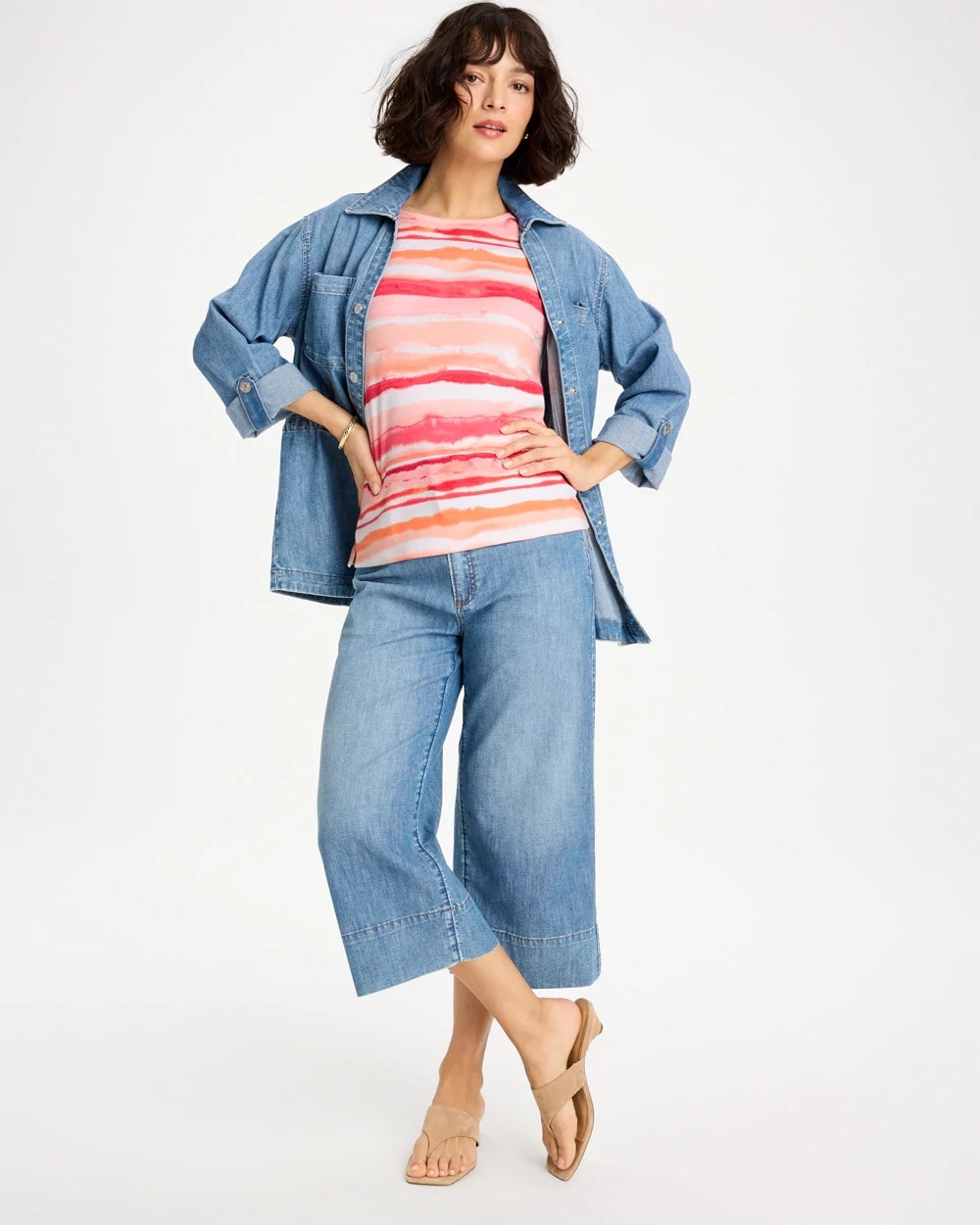 Chico's Grotto Mist Pima Elbow Sleeve Tee Calypso Coral