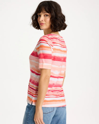 Chico's Grotto Mist Pima Elbow Sleeve Tee Calypso Coral