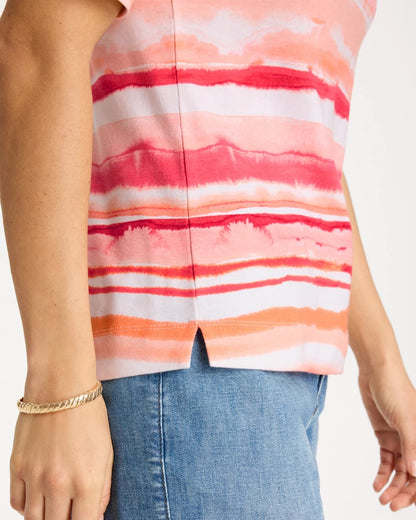 Chico's Grotto Mist Pima Elbow Sleeve Tee Calypso Coral