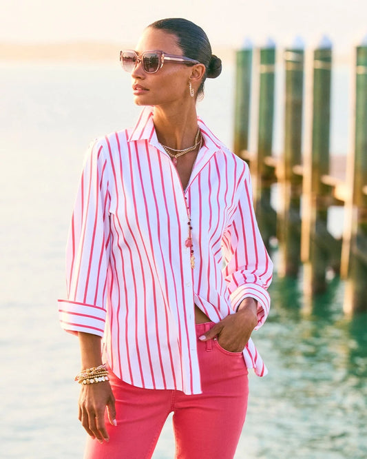 Chico's No Iron™ Stretch Striped Shirt Calypso Coral