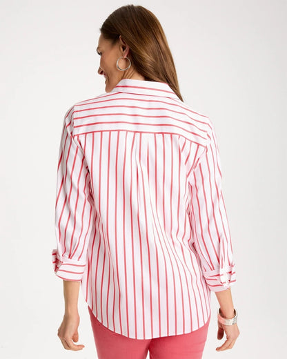 Chico's No Iron™ Stretch Striped Shirt Calypso Coral