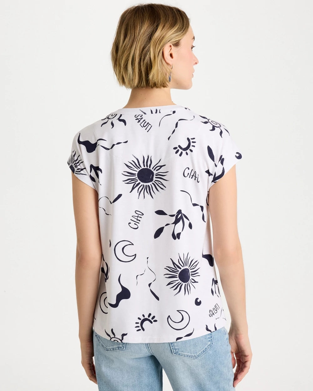 Chico's La Playa Refined Button Tee Passport Blue