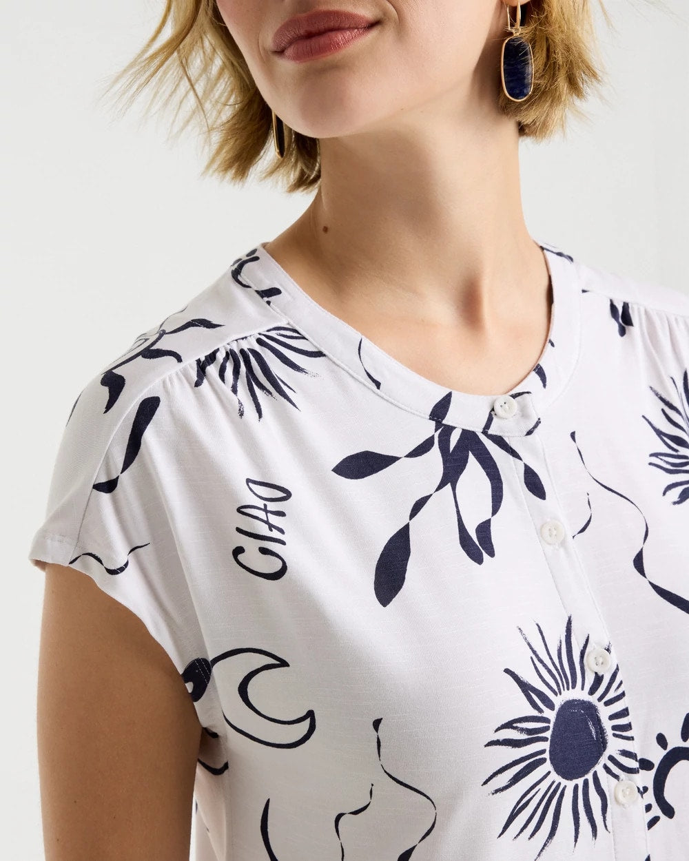 Chico's La Playa Refined Button Tee Passport Blue