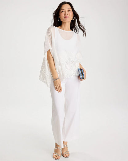 Chico's Crochet Lace Hem Poncho Alabaster