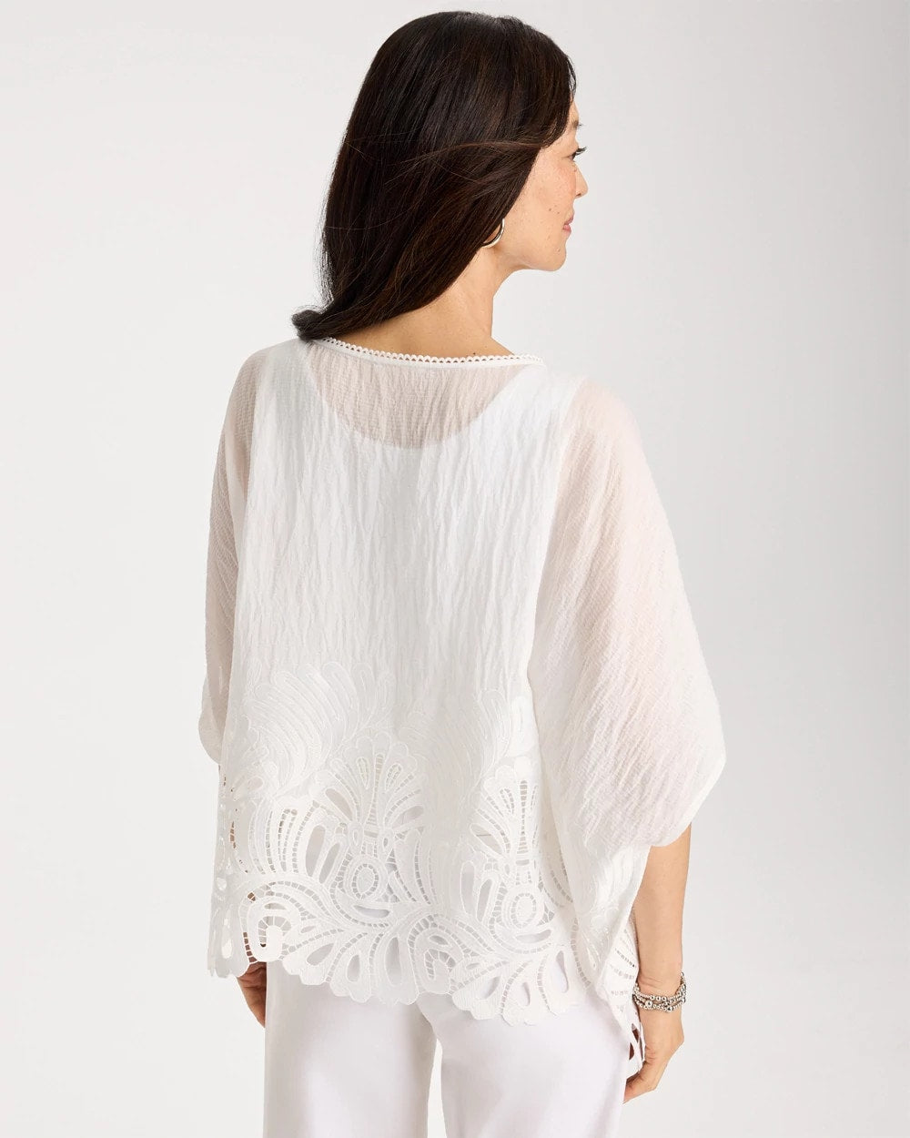 Chico's Crochet Lace Hem Poncho Alabaster