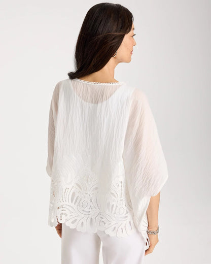 Chico's Crochet Lace Hem Poncho Alabaster