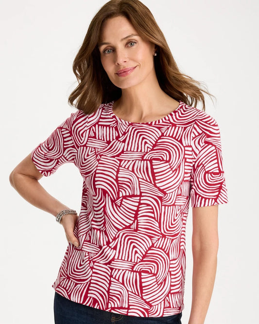 Chico's Geo Pima Elbow Sleeve Tee Cherry Lush