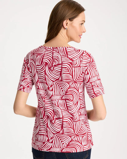 Chico's Geo Pima Elbow Sleeve Tee Cherry Lush