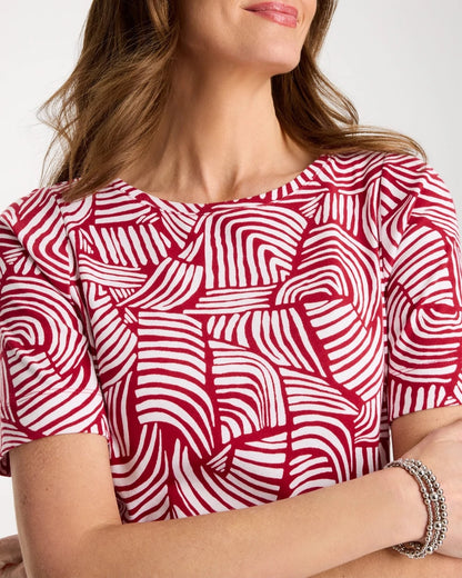 Chico's Geo Pima Elbow Sleeve Tee Cherry Lush