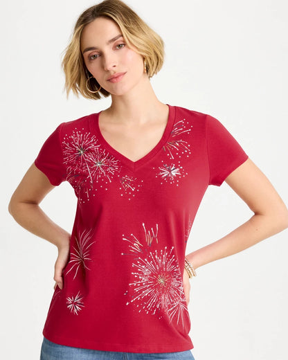 Chico's Fireworks Tee Cherry Lush