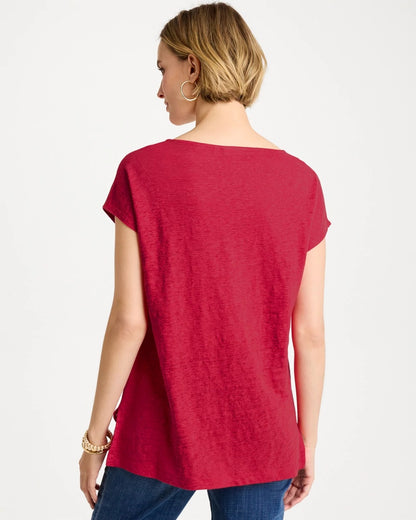 Chico's Linen Embellished Sequin Tunic Cherry Lush