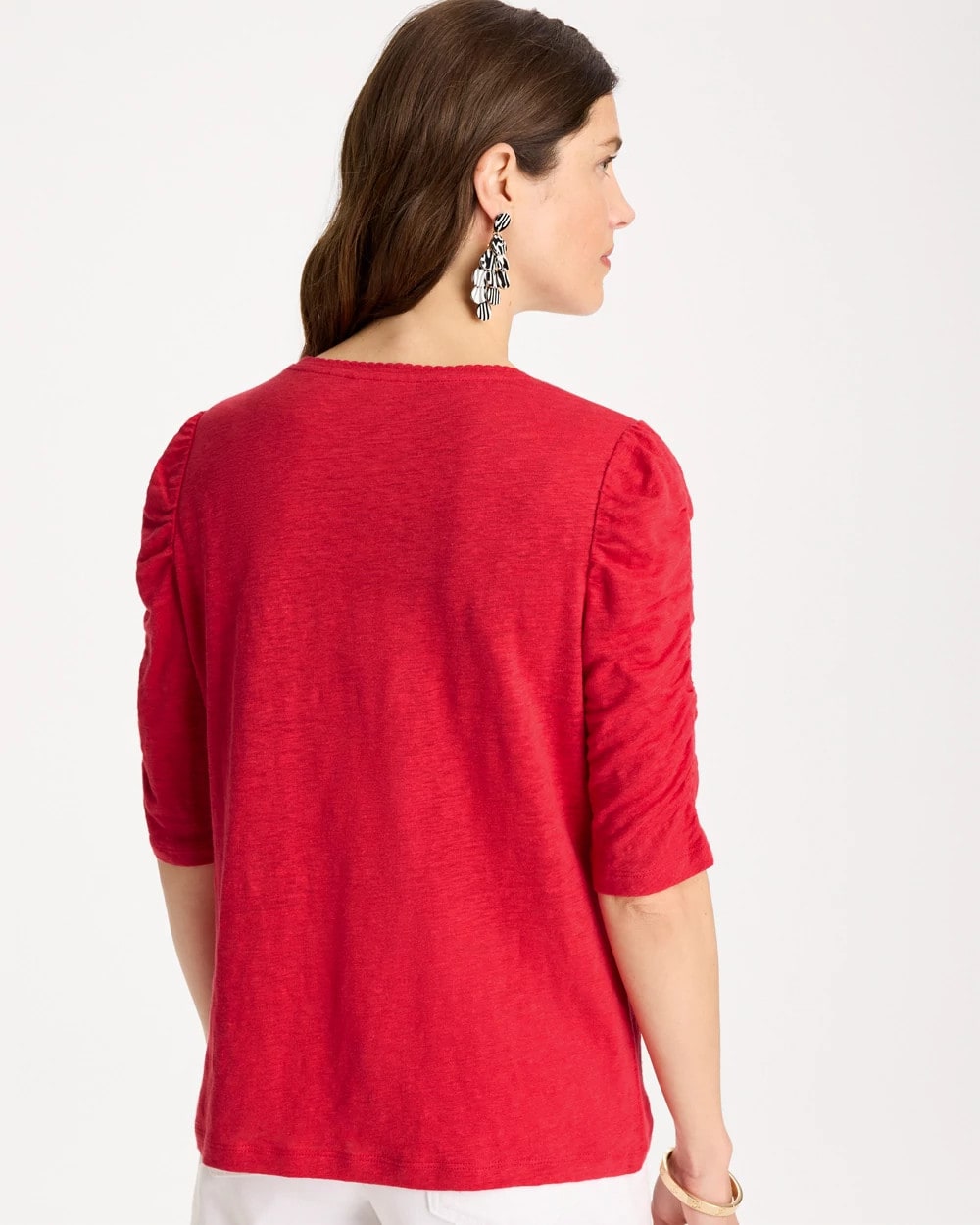Chico's Linen Ruched Sleeve Tee Cherry Lush