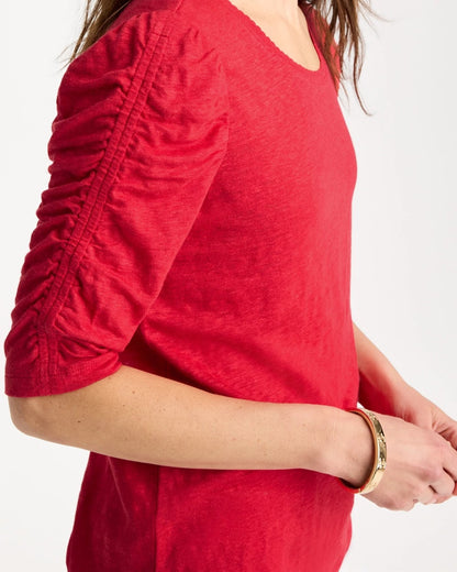Chico's Linen Ruched Sleeve Tee Cherry Lush