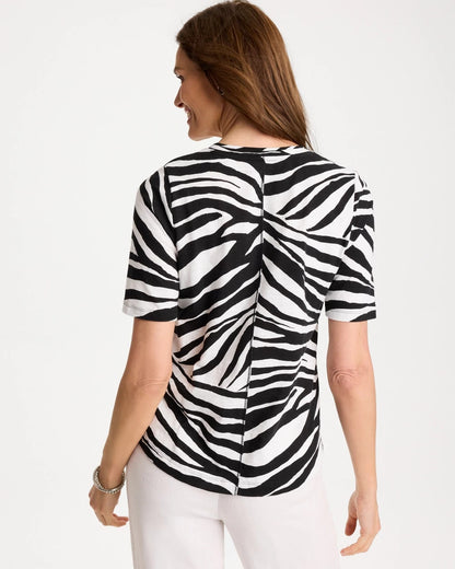 Chico's Wild Lines Cotton Slub V-Neck Tee Black