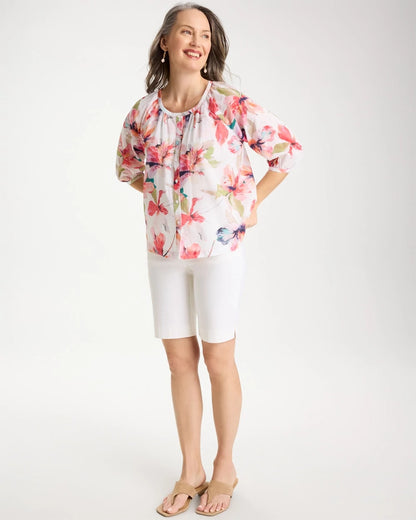 Chico's Cotton Voile Croix Collage Blouse Calypso Coral