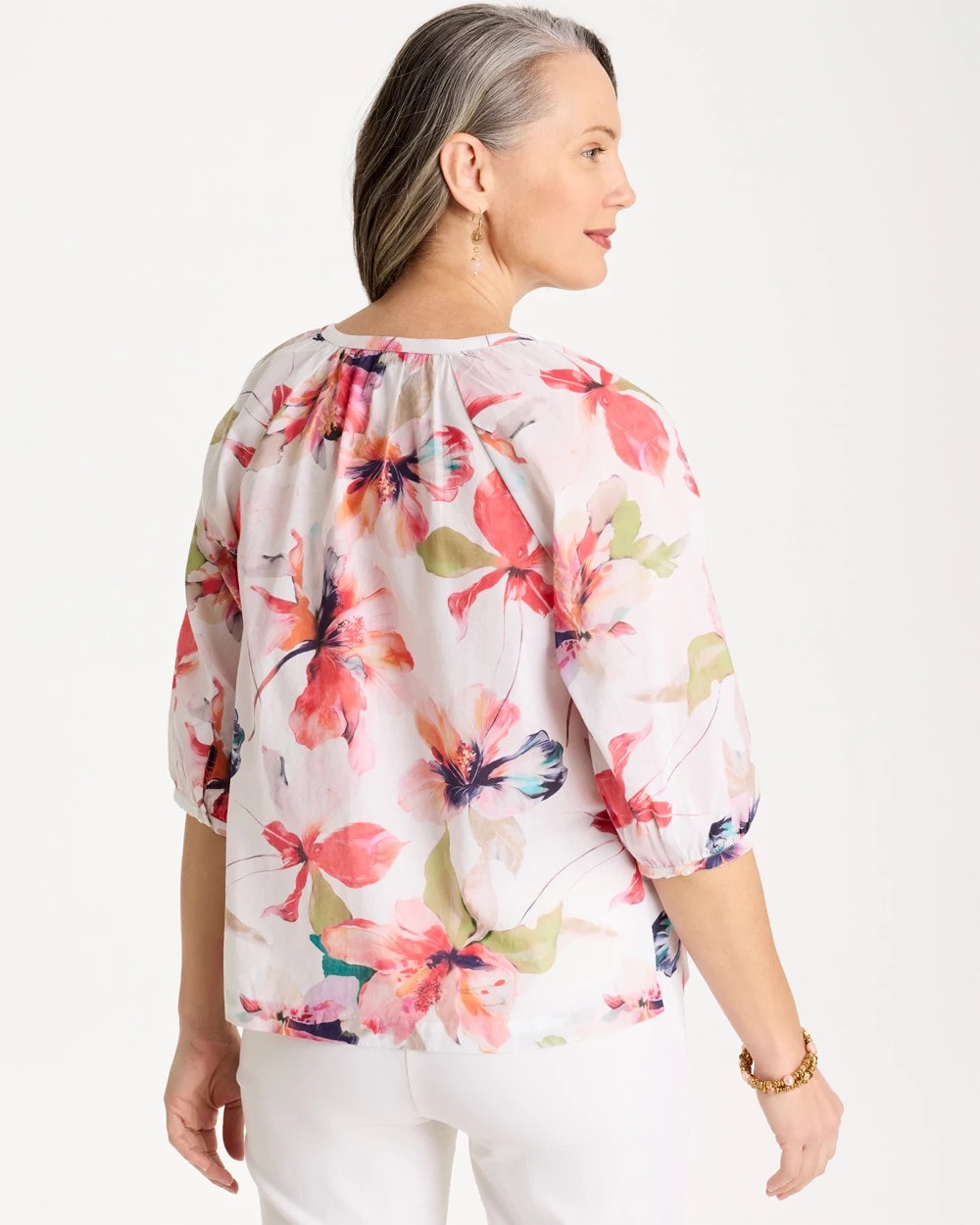 Chico's Cotton Voile Croix Collage Blouse Calypso Coral
