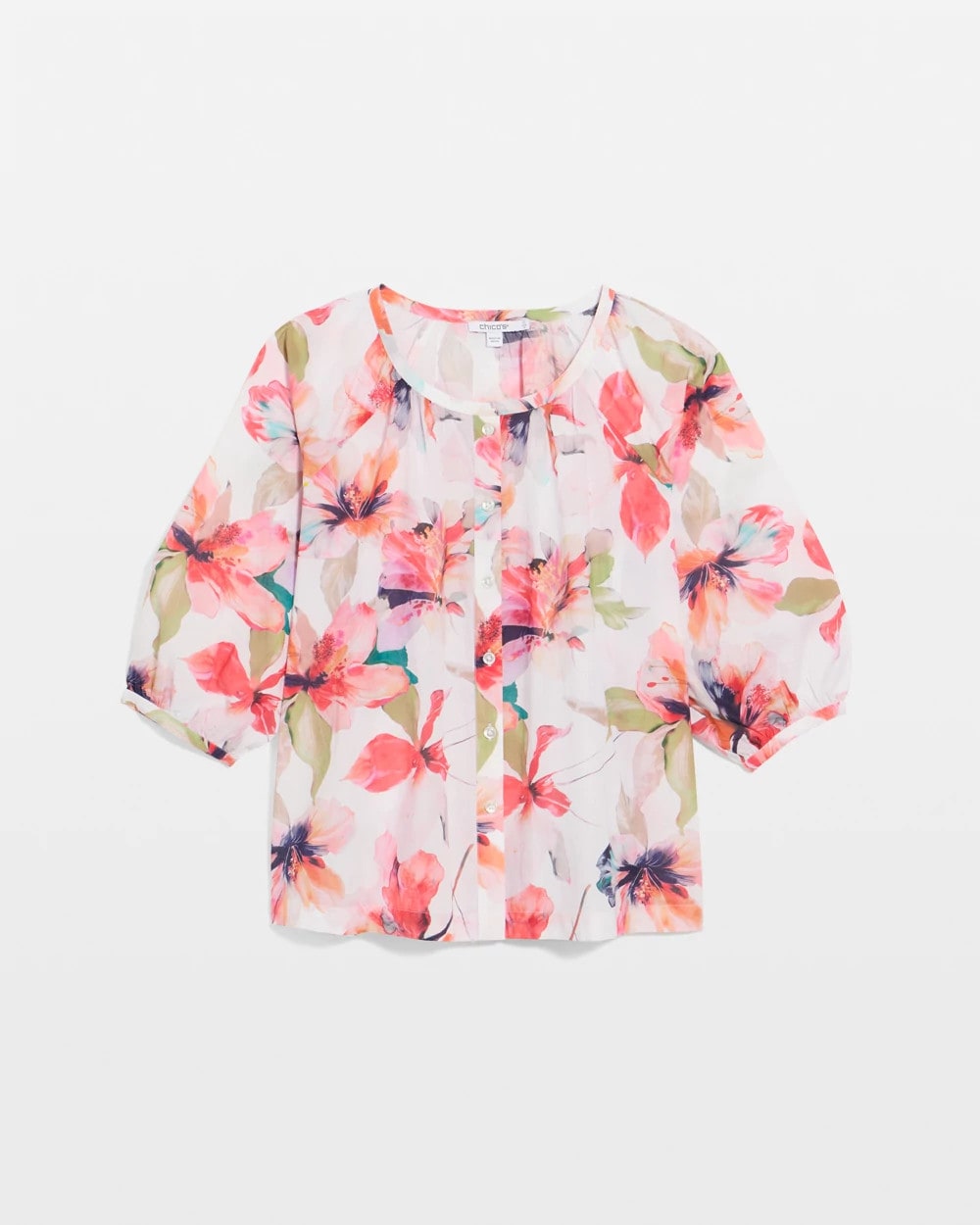 Chico's Cotton Voile Croix Collage Blouse Calypso Coral