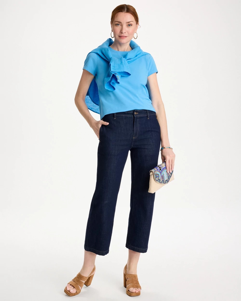 Chico's Perfect Crewneck Tee Blue Tide