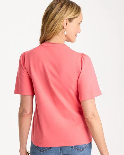 Chico's Embroidered Button-Front Tee Calypso Coral