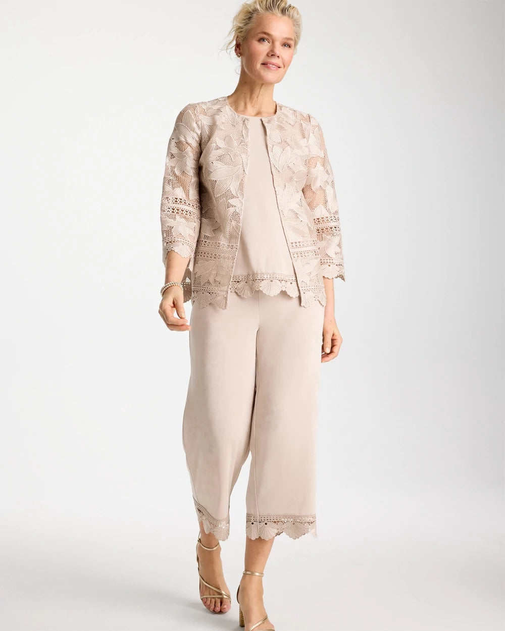 Chico's Travelers™ Lace Trim Cropped Pants Smokey Taupe