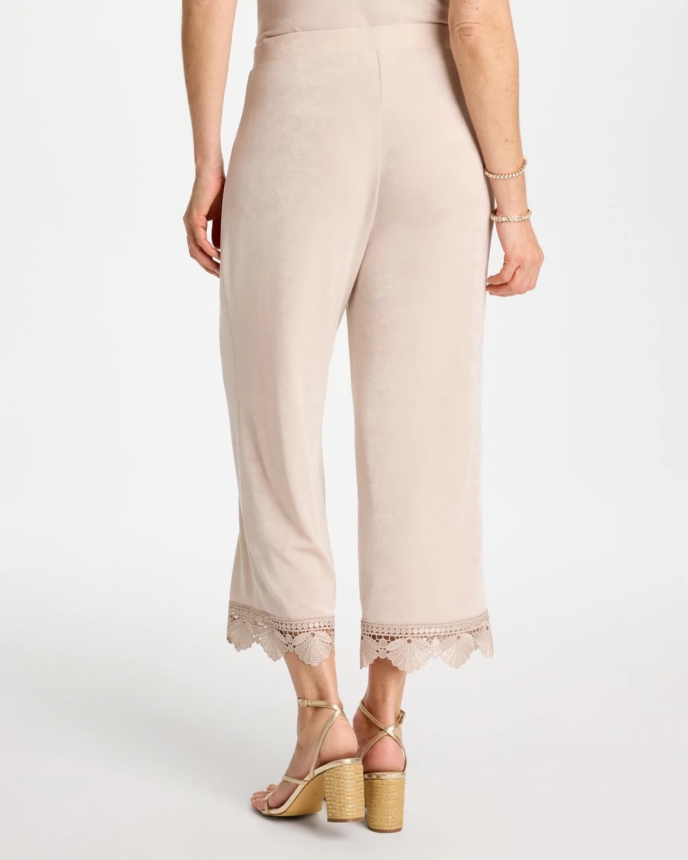Chico's Travelers™ Lace Trim Cropped Pants Smokey Taupe