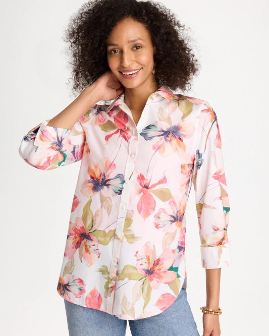 Chico's No Iron™ Stretch Croix Collage Shirt Calypso Coral