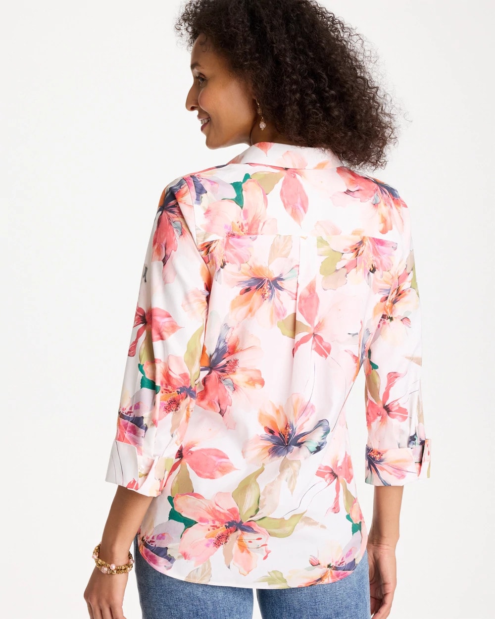 Chico's No Iron™ Stretch Croix Collage Shirt Calypso Coral