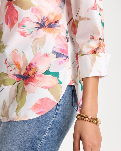 Chico's No Iron™ Stretch Croix Collage Shirt Calypso Coral