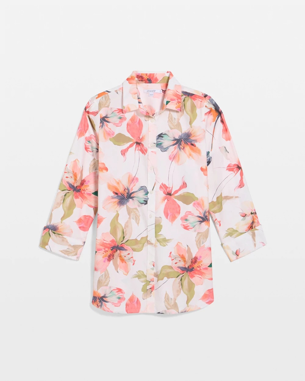Chico's No Iron™ Stretch Croix Collage Shirt Calypso Coral