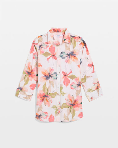 Chico's No Iron™ Stretch Croix Collage Shirt Calypso Coral