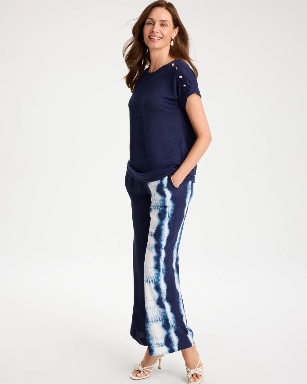Chico's Linen Button Tunic Passport Blue