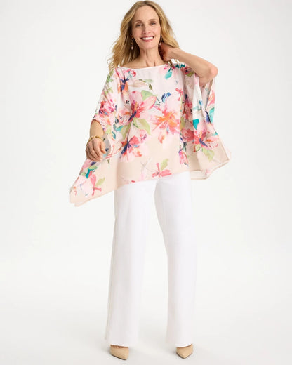 Chico's Croix Collage Classic Poncho Calypso Coral
