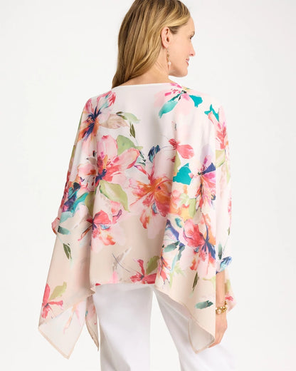 Chico's Croix Collage Classic Poncho Calypso Coral
