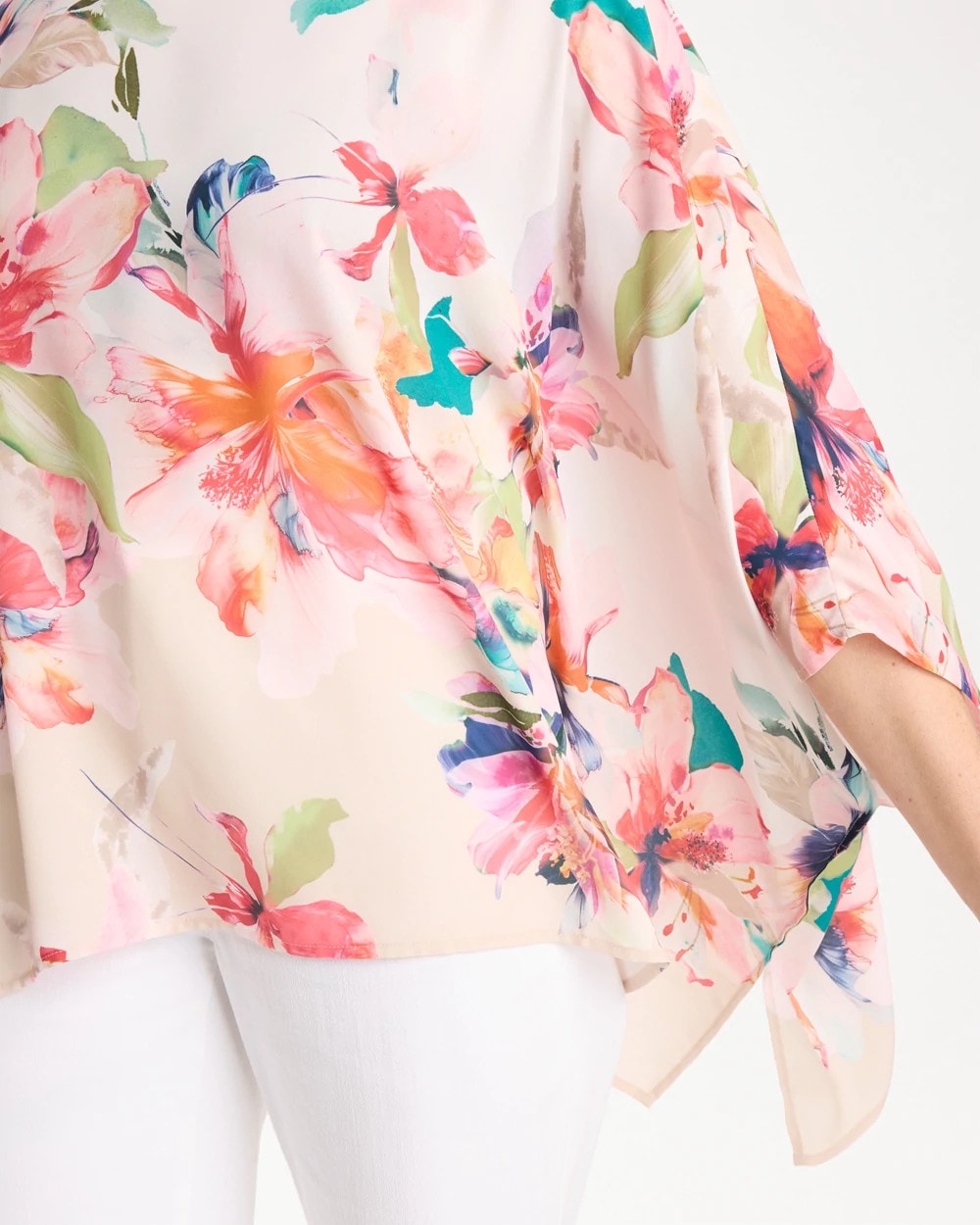 Chico's Croix Collage Classic Poncho Calypso Coral
