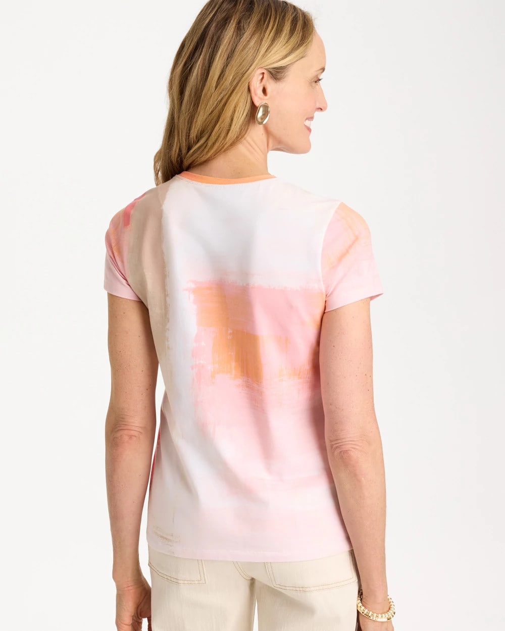 Chico's Cotton Stretch Watercolor Cap Sleeve Tee Calypso Coral