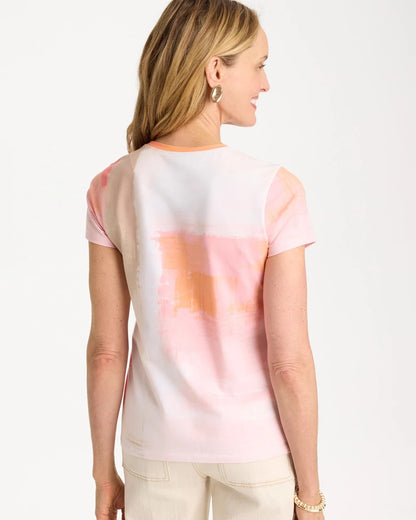 Chico's Cotton Stretch Watercolor Cap Sleeve Tee Calypso Coral