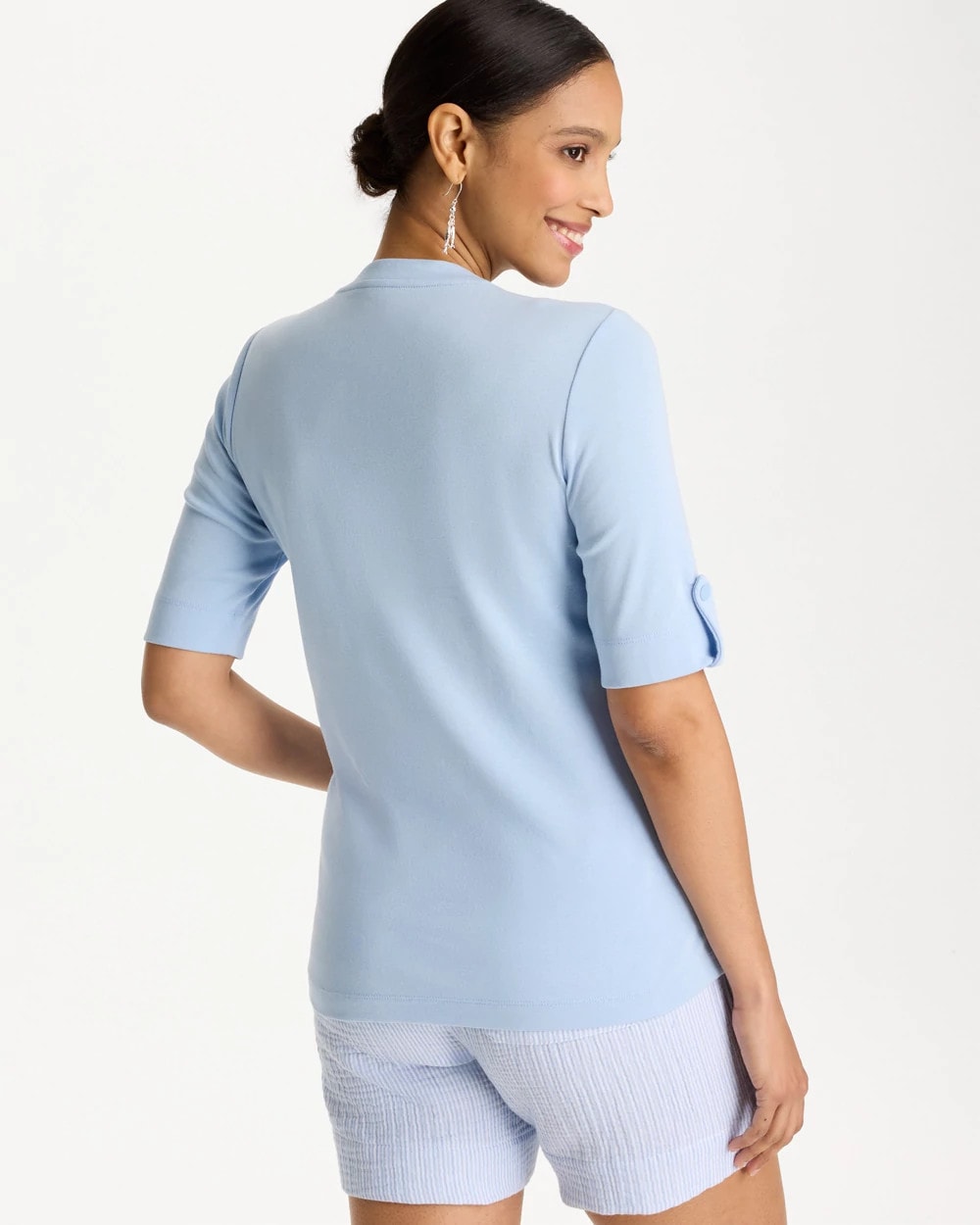 Chico's Pima V-Neck Tee Blue Haven