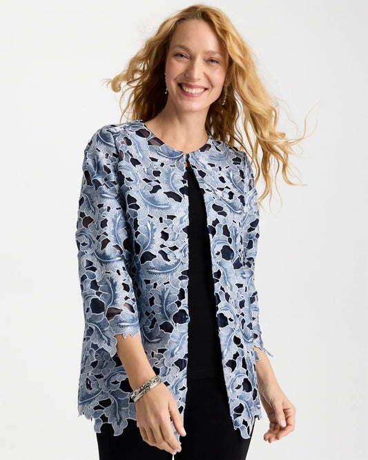 Chico's Travelers™ Collection Contrast Lined Lace Jacket Travelers India Ink