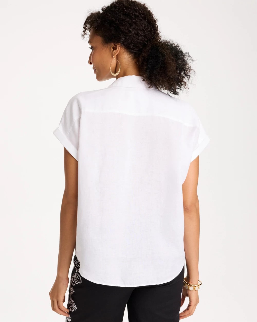 Chico's No Iron™ Linen Tie-Front Cap Sleeve Shirt Optic White