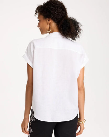 Chico's No Iron™ Linen Tie-Front Cap Sleeve Shirt Optic White